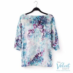 St. John Silk Watercolor Blouse – Size S – 3/4 Sleeve